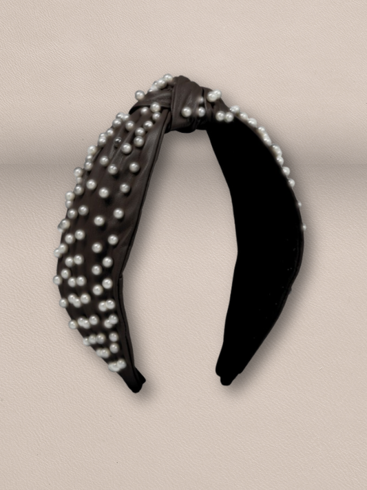 Elegant Leather Pearl Headband