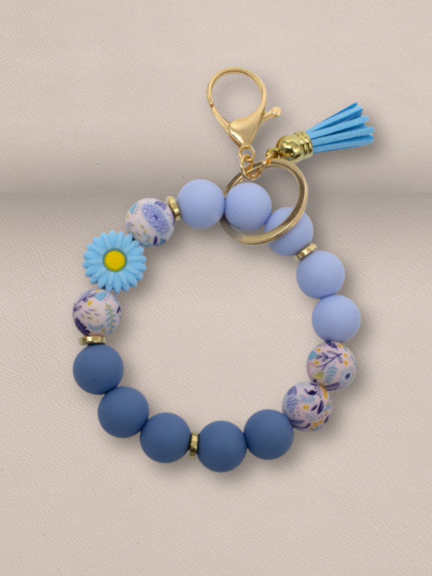 Beaded Daisy Flower Bracelet Keychain