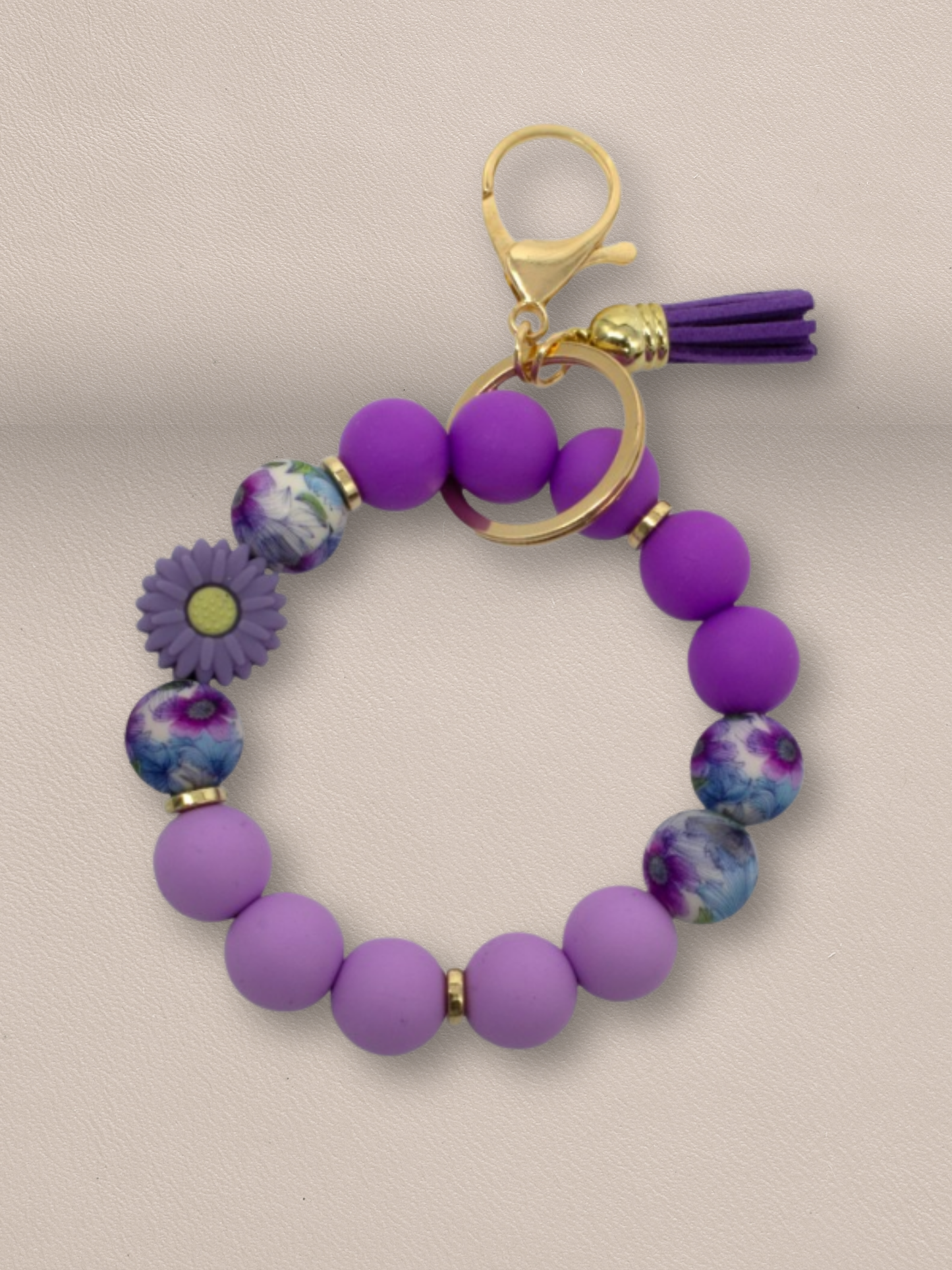 Beaded Daisy Flower Bracelet Keychain