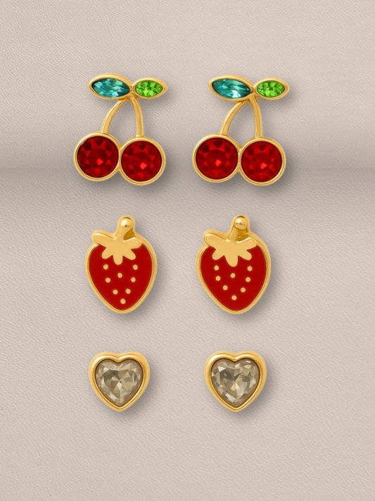 Fruit & Heart Stud Earring Set