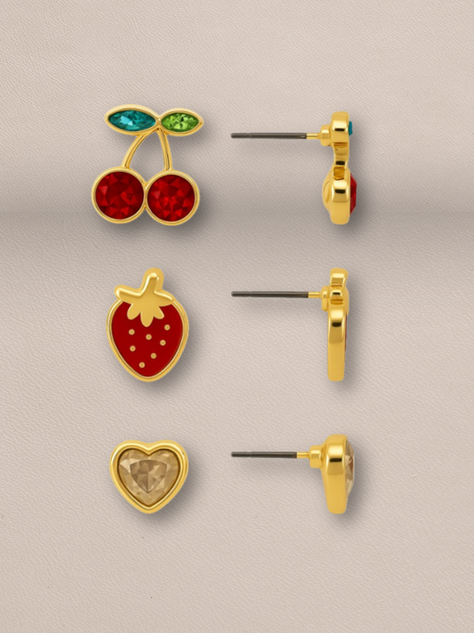 Fruit & Heart Stud Earring Set