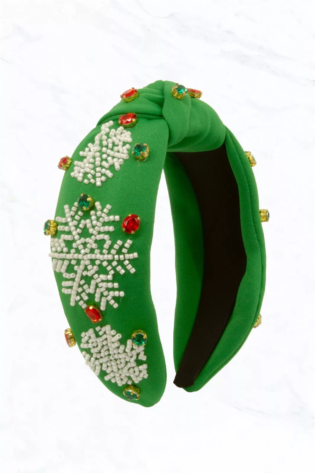 Holiday JOY Headband – Festive Snowflake Design with Gemstone Accents in Red and Green for a Holiday Look