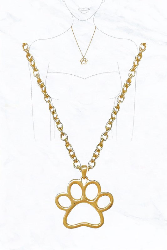 Cut Out Metal Paw Pendant Charm Necklace