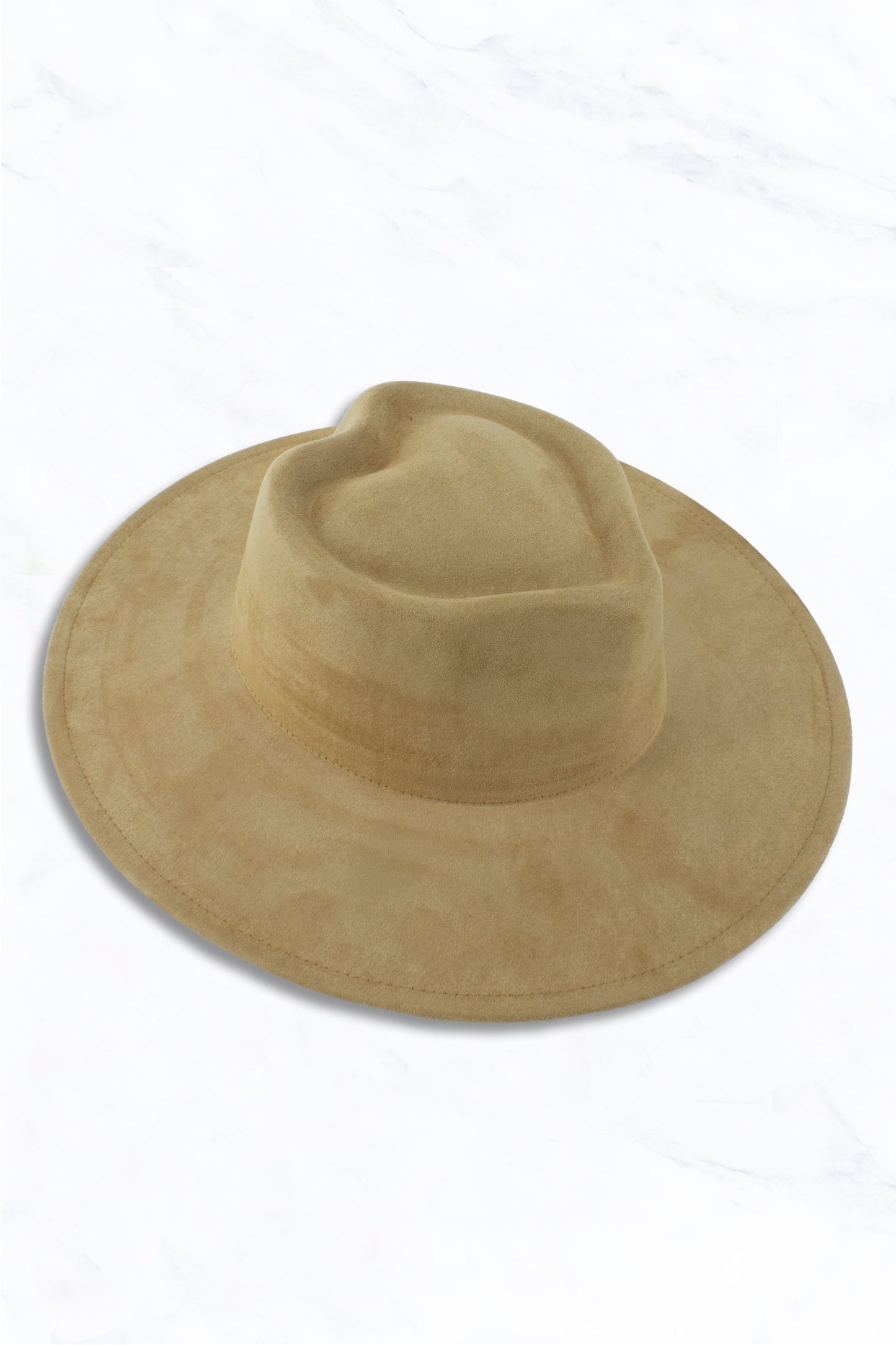 Suede Wide Brim Fedora Hat with Heart Pinched Crown