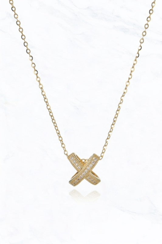 Elegant X-Shaped Pendant Necklace with Crystals - 0.4" x 0.35", High-Quality Fashion Jewelry, Designed in New York