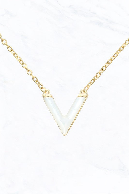 V-Shaped Mother of Pearl Pendant Necklace - 0.5"x0.5" Gold Chain, High-Quality Fashion Jewelry