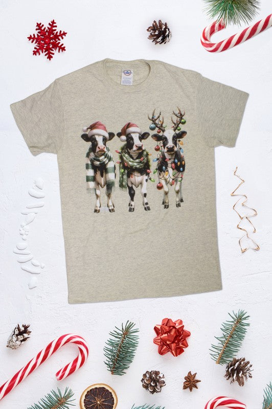 "Festive Christmas T-Shirts 🎄 | Fun Holiday Designs: Cows, Trees, & Santa Cowboy 🎅 | Sizes S-2XL"