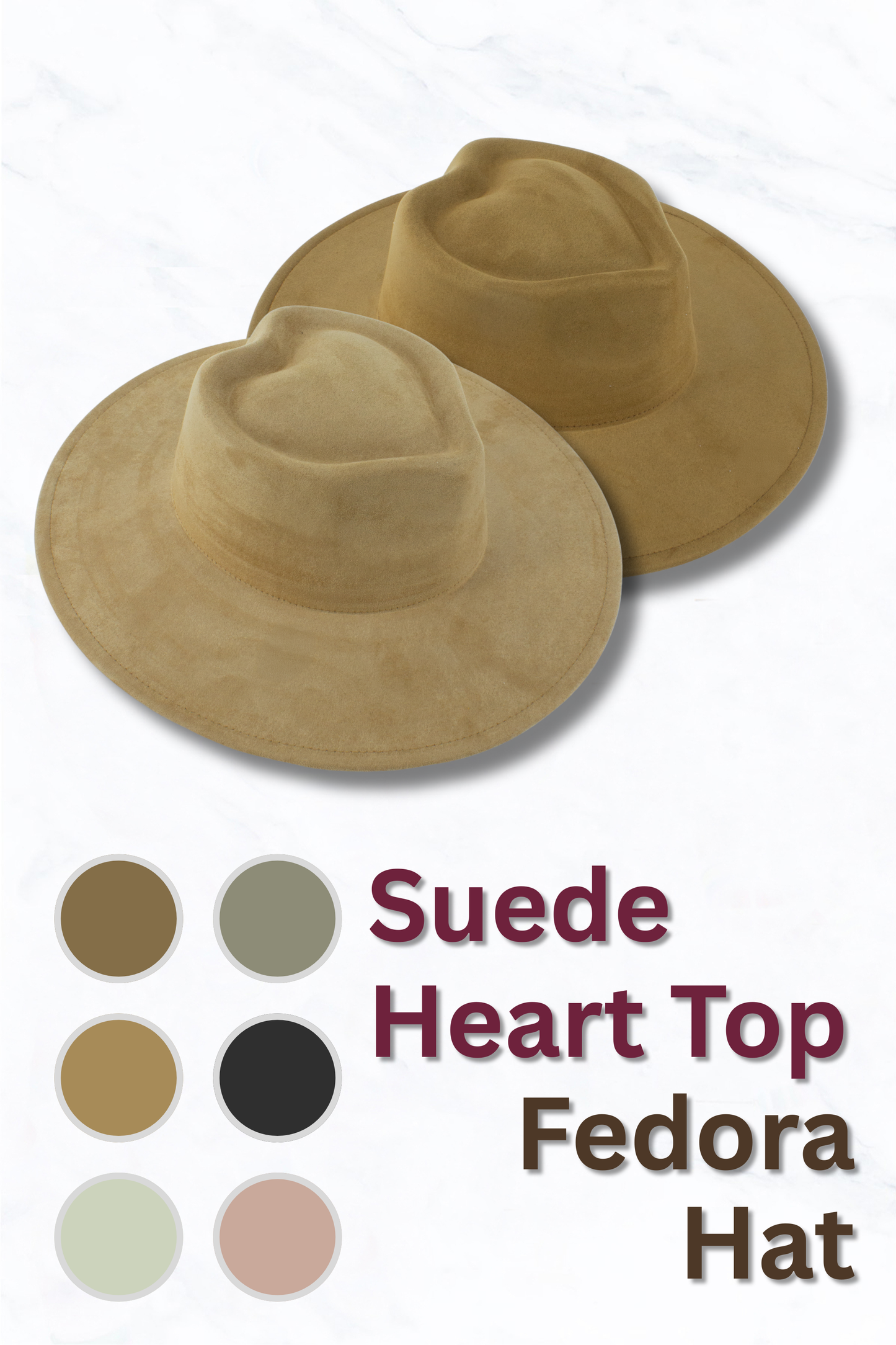 Suede Wide Brim Fedora Hat with Heart Pinched Crown