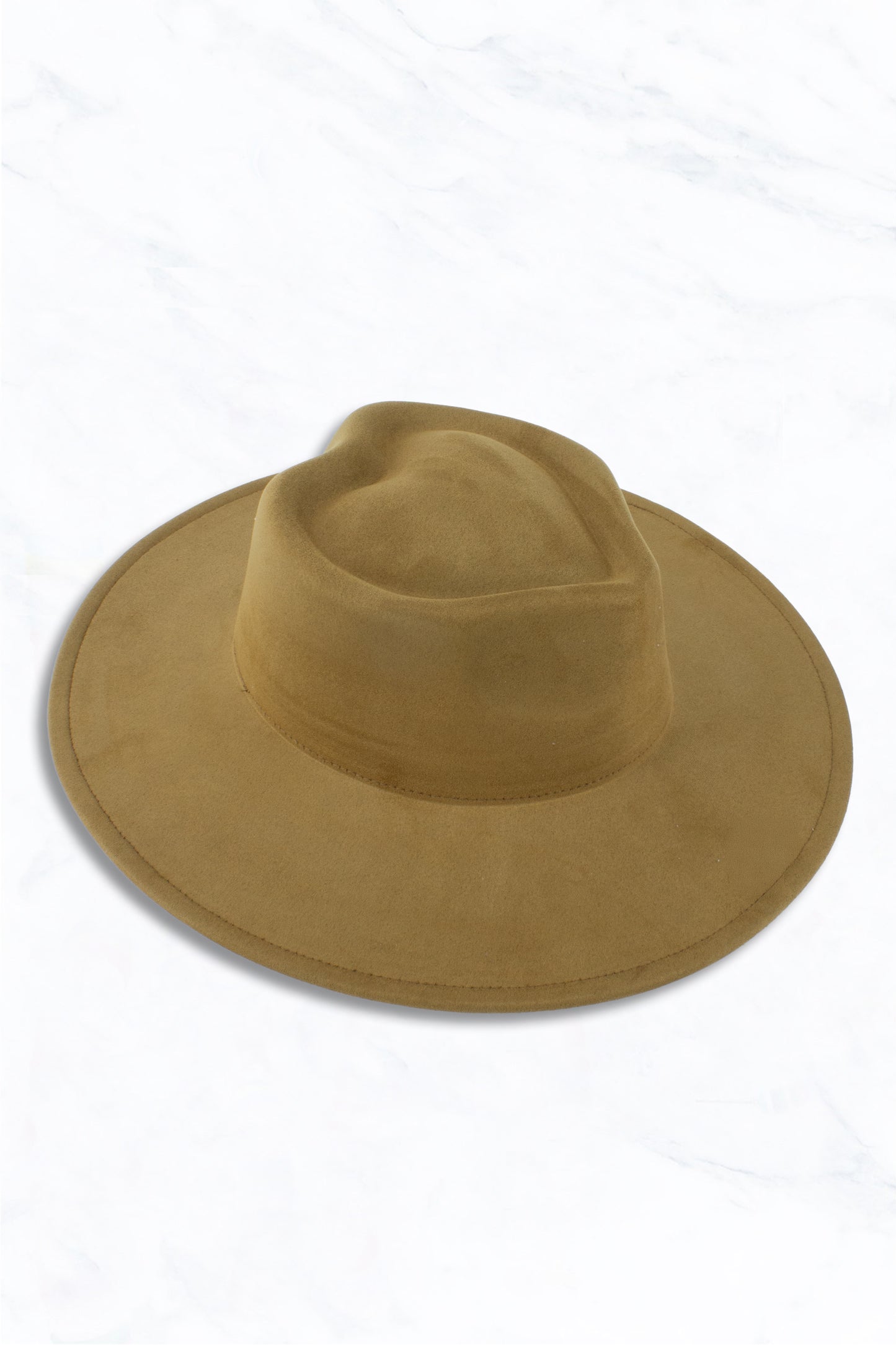 Suede Wide Brim Fedora Hat with Heart Pinched Crown