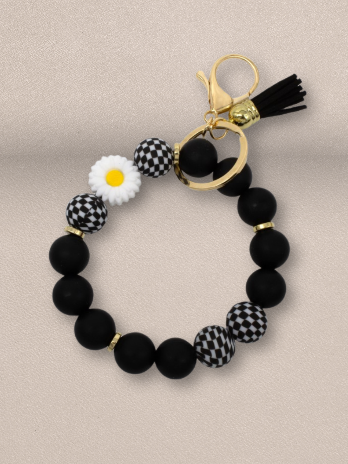 Beaded Daisy Flower Bracelet Keychain