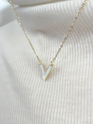 V-Shaped Mother of Pearl Pendant Necklace - 0.5"x0.5" Gold Chain, High-Quality Fashion Jewelry