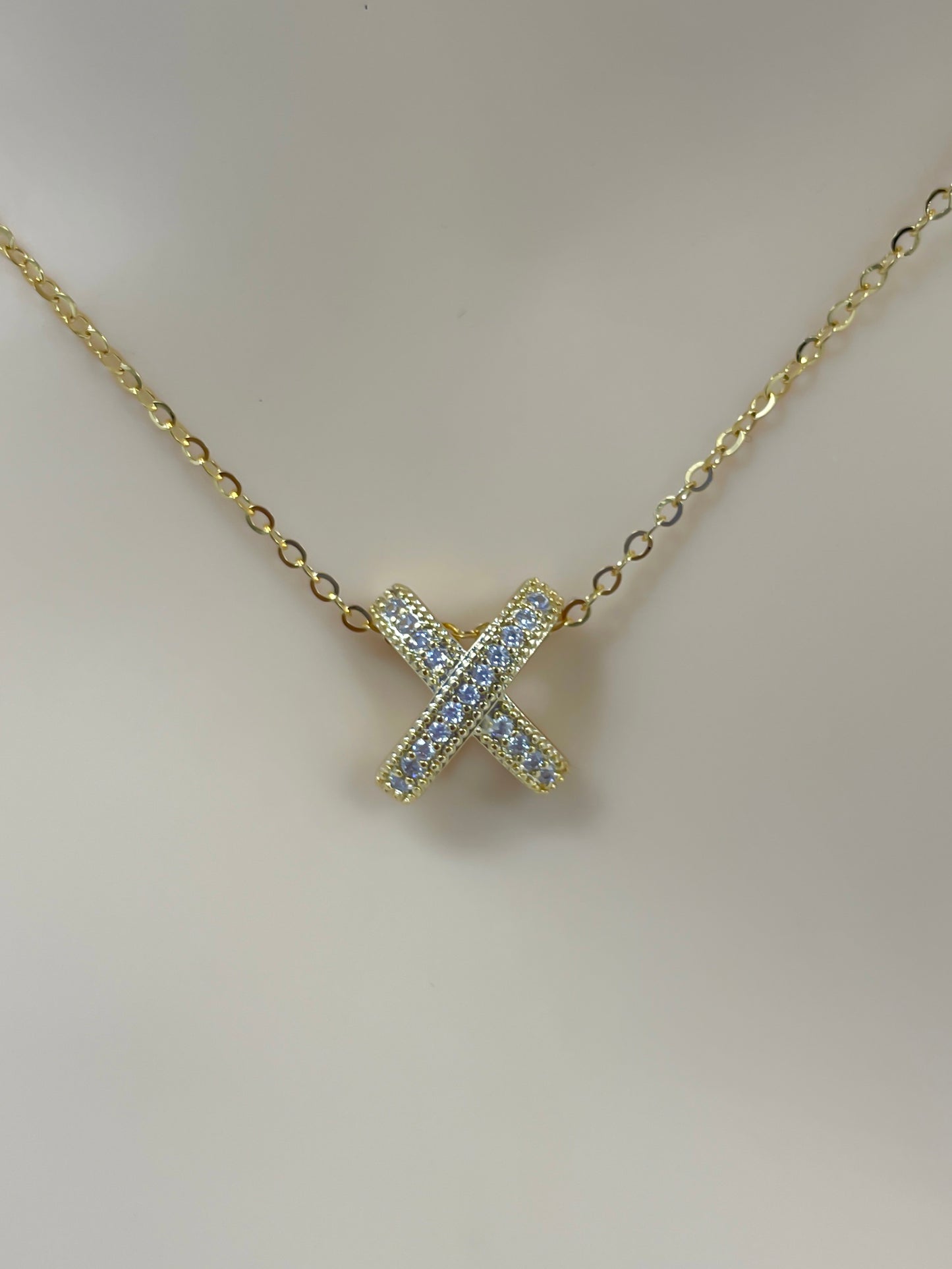 Elegant X-Shaped Pendant Necklace with Crystals - 0.4" x 0.35", High-Quality Fashion Jewelry, Designed in New York