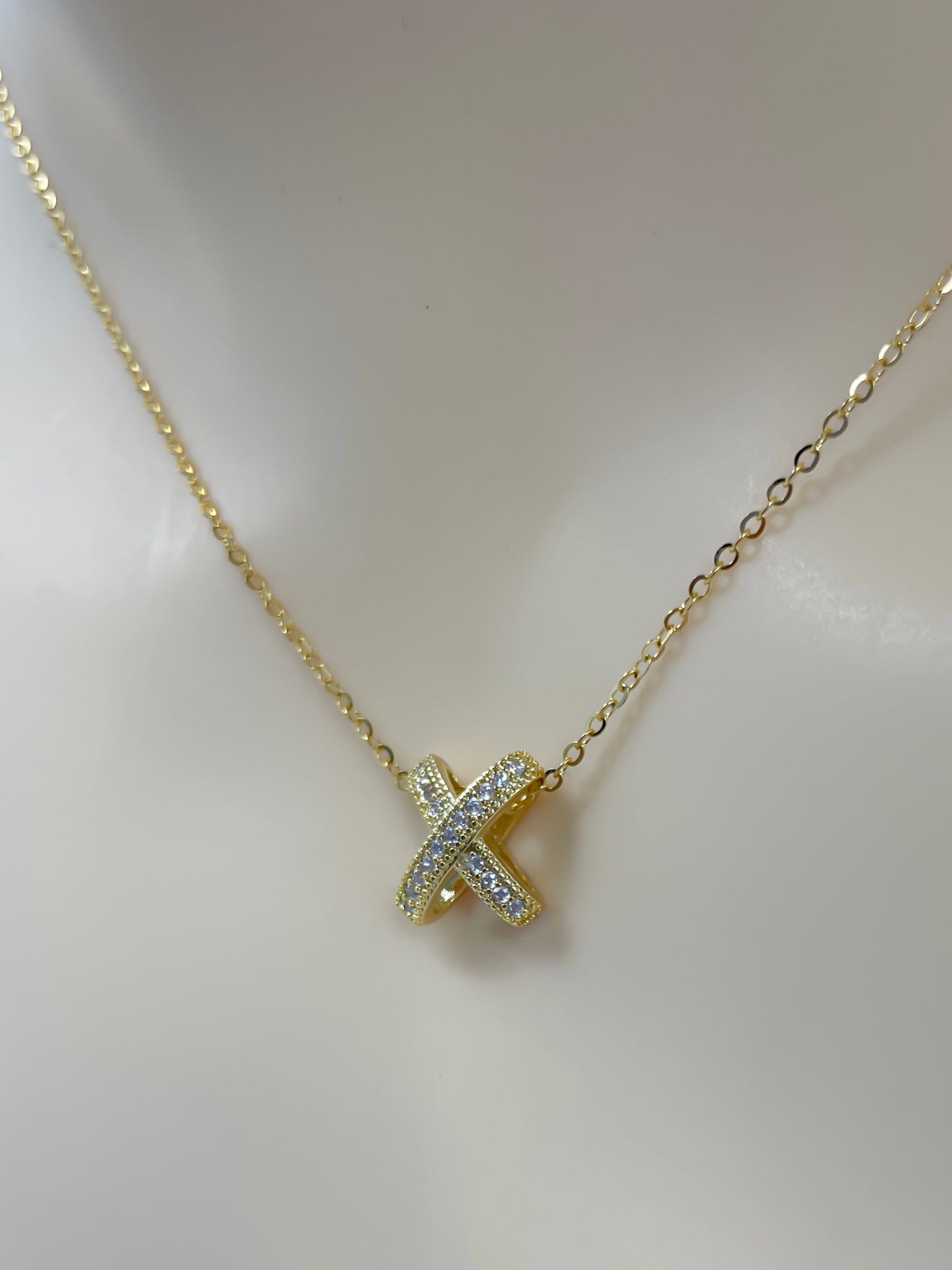 Elegant X-Shaped Pendant Necklace with Crystals - 0.4" x 0.35", High-Quality Fashion Jewelry, Designed in New York